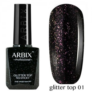 Топовое покрытие Arbix Glitter Top No Sticky №01 (с шиммером, без липкого слоя), 10 мл